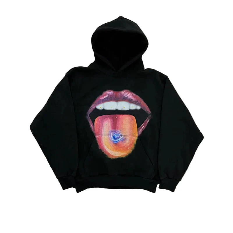 Casual Vibrant Lips Pattern Hoodie