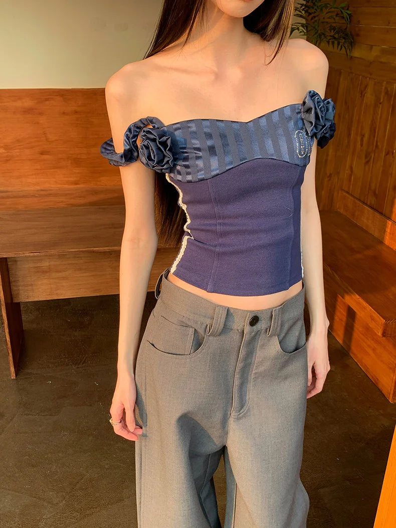 2000s Aesthetic Denim Camisole Crop Top