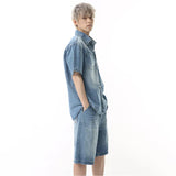 American Style Lapel Denim Short and Shirt