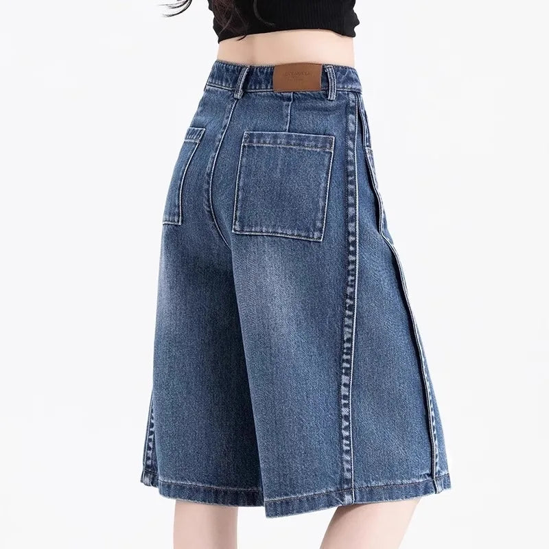 Acubi Stitched High Waist Denim Jorts