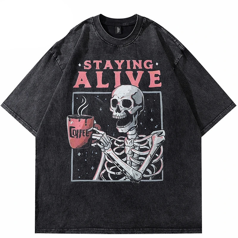 Retro Washed Black Skull Oversized T-Shirt
