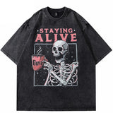 Retro Washed Black Skull Oversized T-Shirt