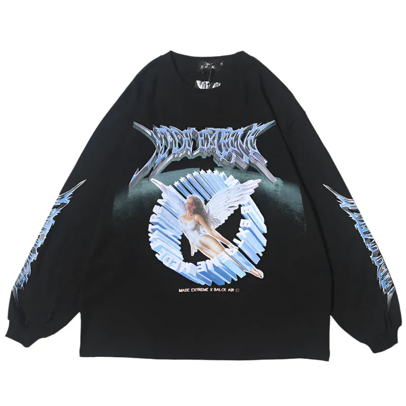Retro Angel Print Loose Hip Sweatshirt