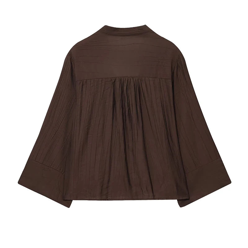 Wide Sleeves Brown Casual Blouse
