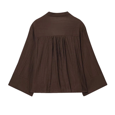 Wide Sleeves Brown Casual Blouse