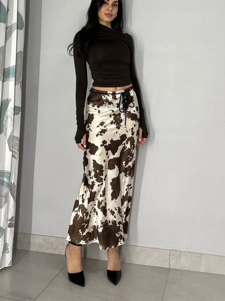 Elegant Ruffled Satin Maxi Skirt