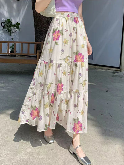Floral Ruffle Midi Skirt