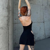 Baddie Solid Color Metal Buckle Mini Dress