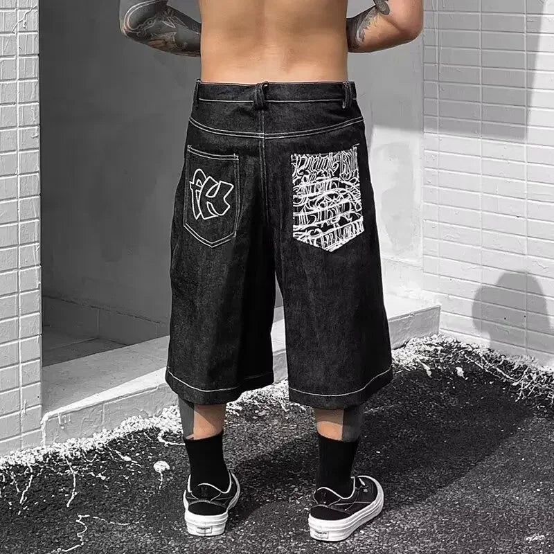 Vintage bestickte Denim-Jorts