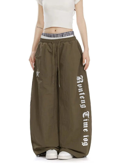 Letter Grid Wide Leg Pants