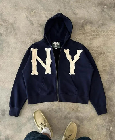 New York Print Zip Up Hoodie