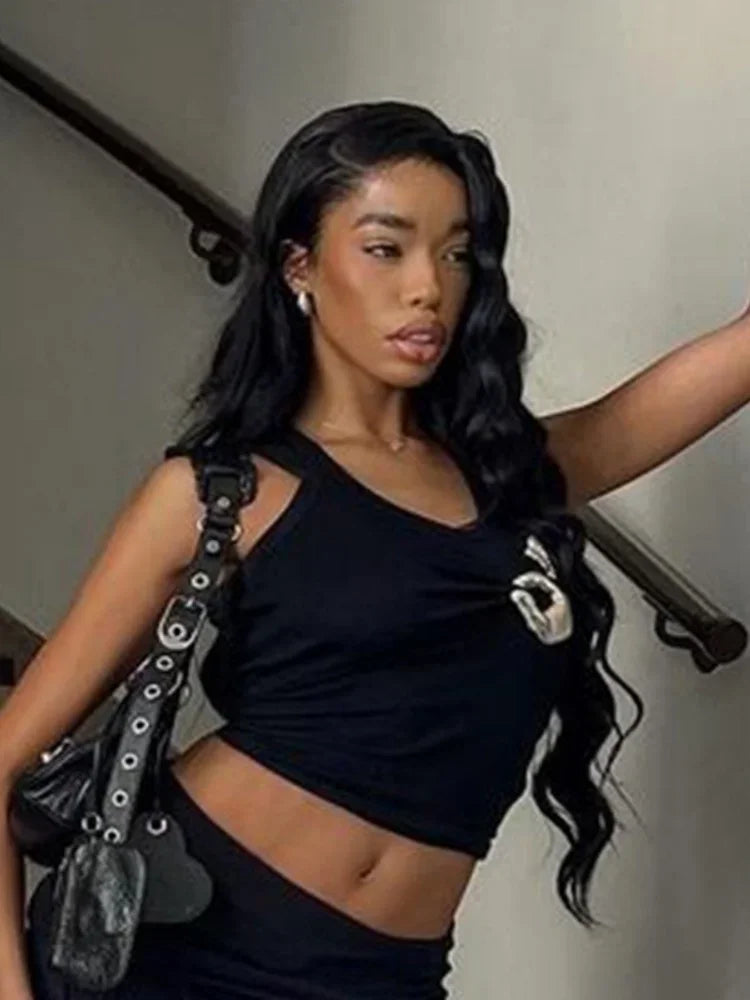 Y2k Sleeveless Solid Color Fit Crop Top