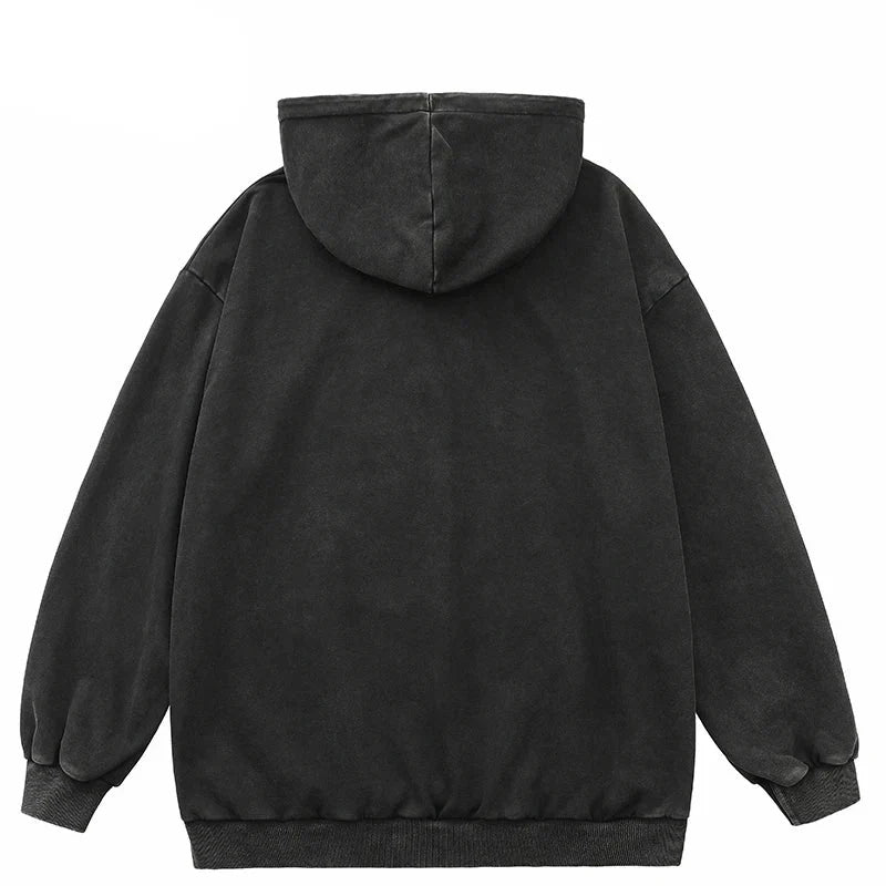 Lightning Washed Retro Black Washed Kapuzenpullover
