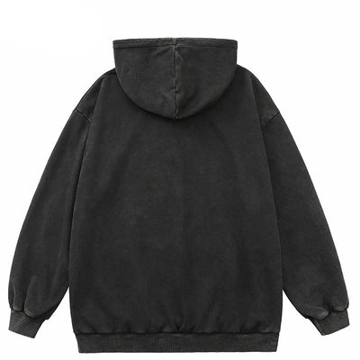 Sudadera con capucha retro negra lavada con efecto relámpago