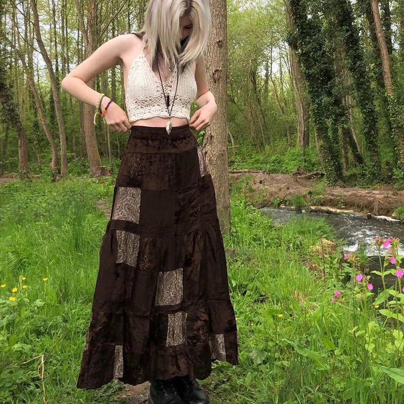 Patchwork Retro Maxi Skirt