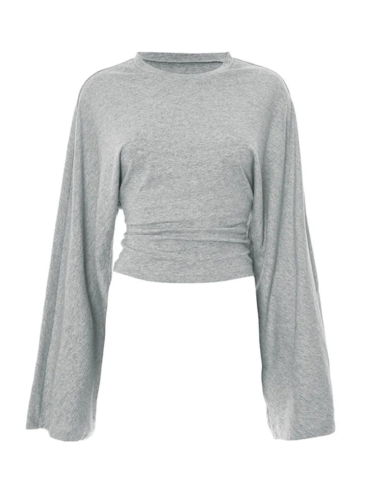 Long Sleeve O-Neck Casual Y2K Crop Top
