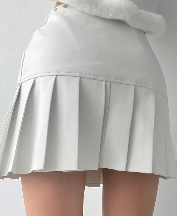 Sexy Retro  Leather Mini Pleated Skirt