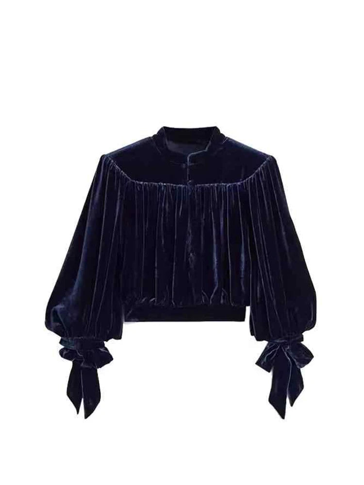 French Vintage Elegant Velvet Black Shirt