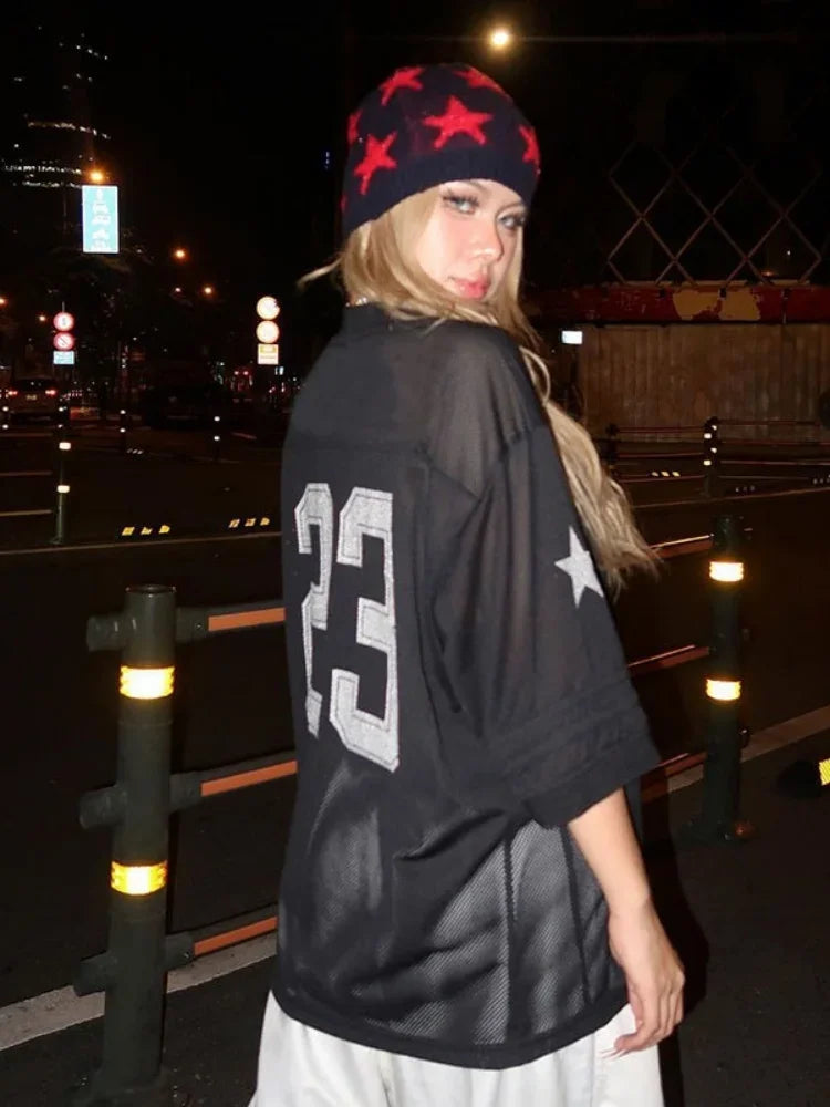 V-Neck Oversized Vibrant Crop T-Shirt