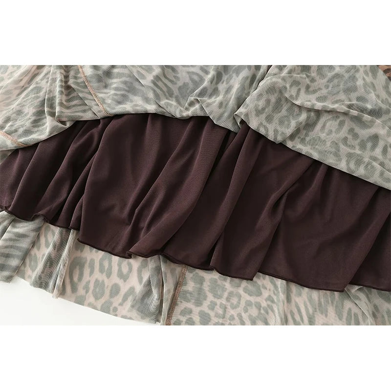 Animal Print V Neck Sling Maxi Dress