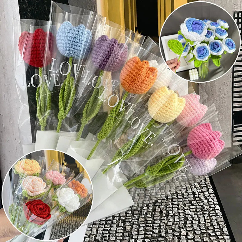 Gestrickter Rosen-Tulpen-Blumenstrauß für Hochzeiten