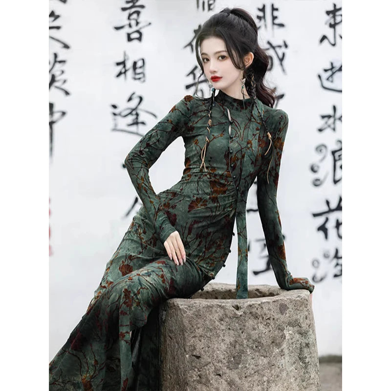 Fairycore Floral Slit Qipao Mini Dress