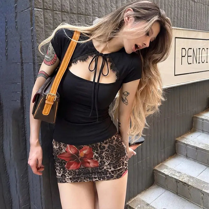Lace Cut-Out Chest Top