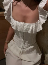 Handmade White Lace Up Corset Cropped Top