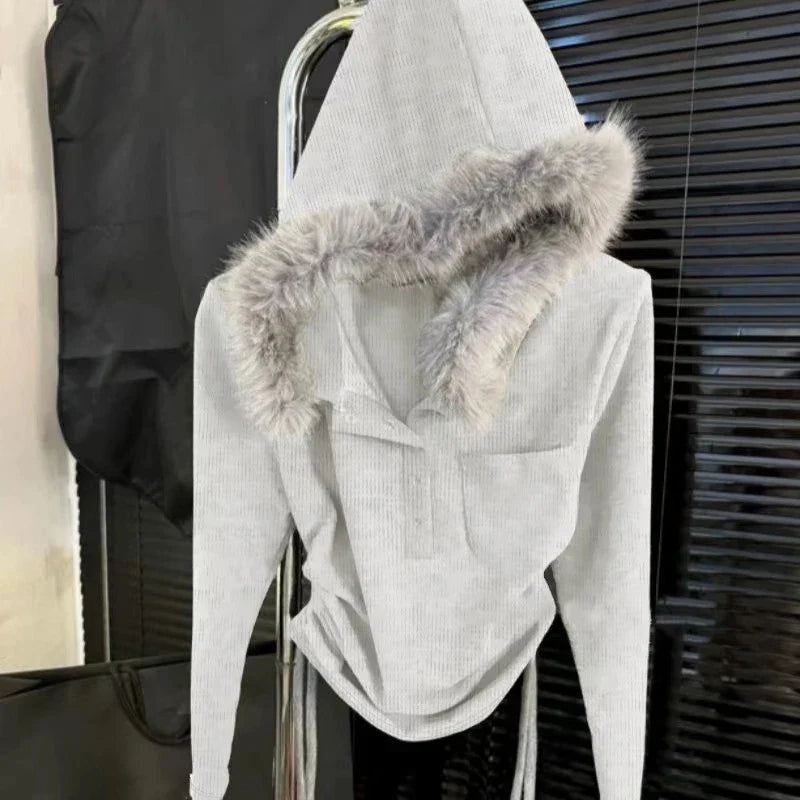 Faux Fur Patchwork Hooded Shirt