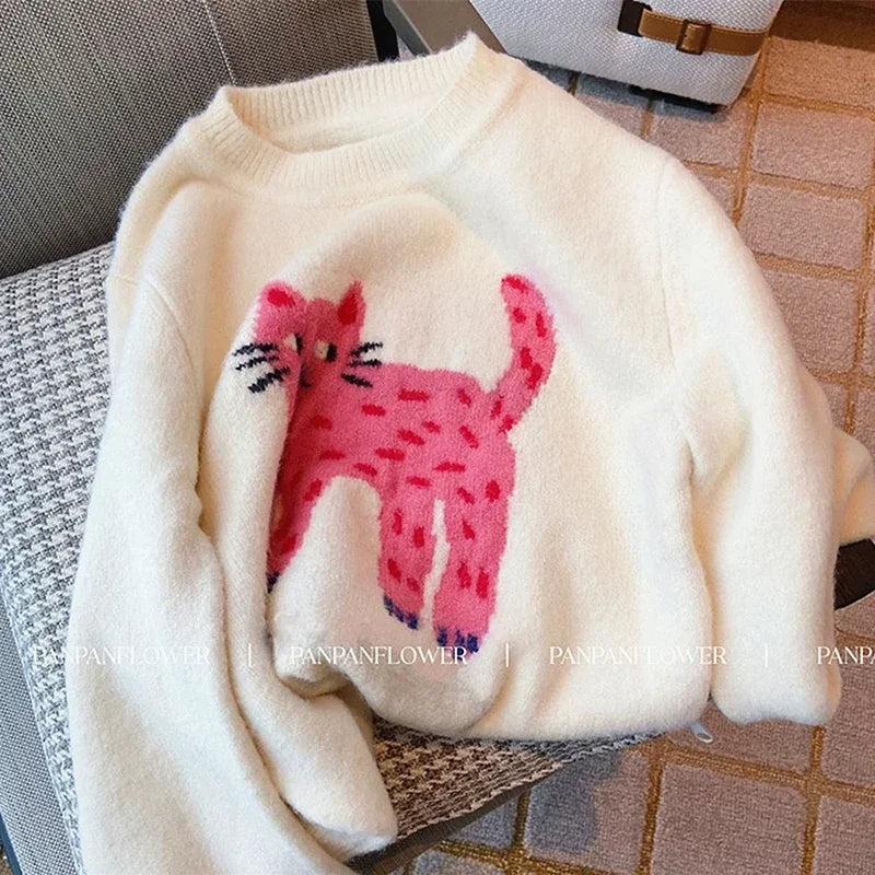 Y2K Pink Cat Cute Sweater