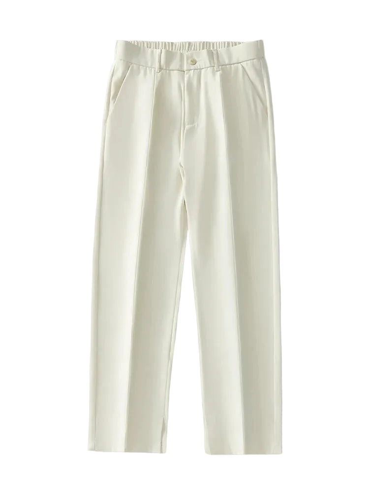 Semi-Wide Banded Waist Straight Loose Pants