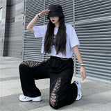 Butterfly Hollow Out Black Casual Pant