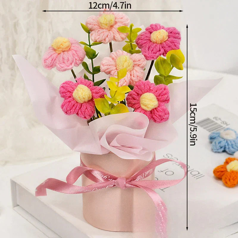 Ramo de flores de ganchillo vintage con flores de rosa