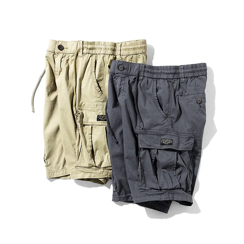 Solid Elastic Waist  Multi Pocket Short