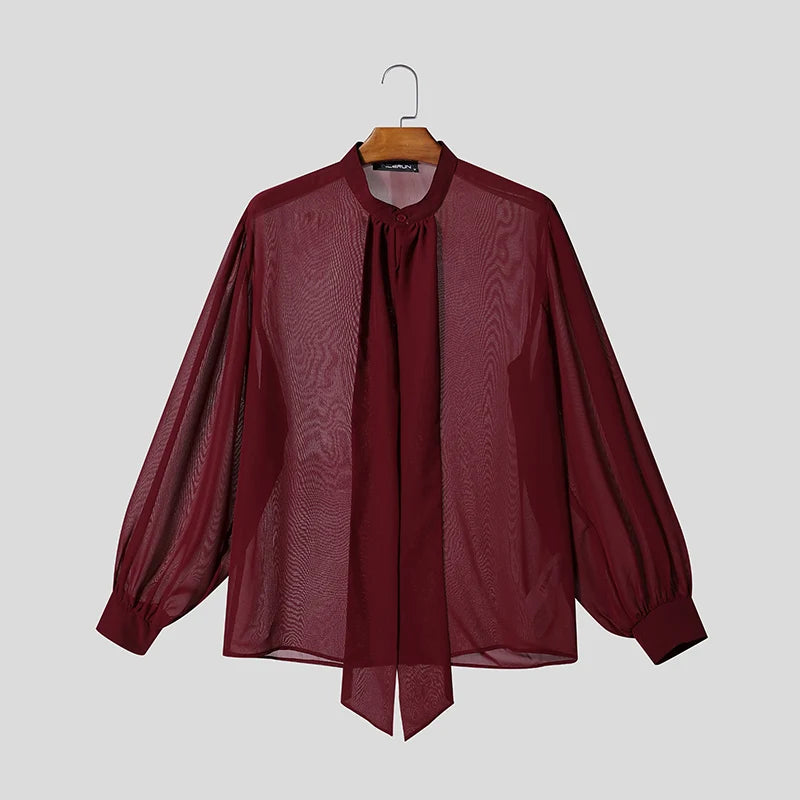 Sheer Bow Solid Color Shirt