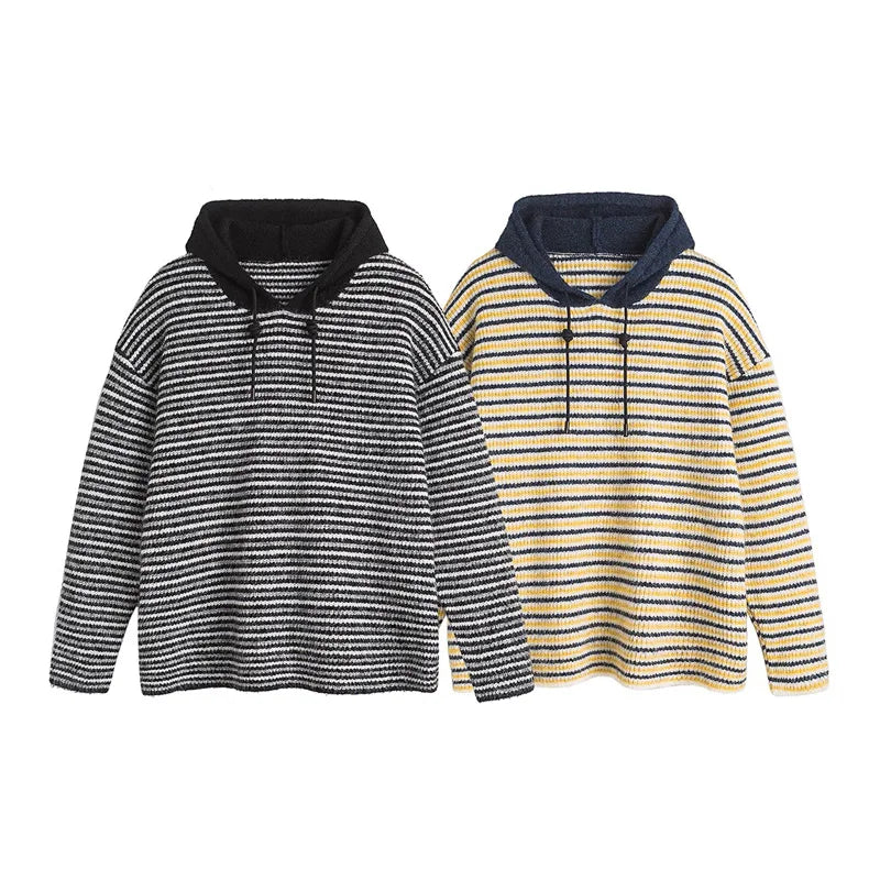 Striped Hooded Sweater Knitted Pullover