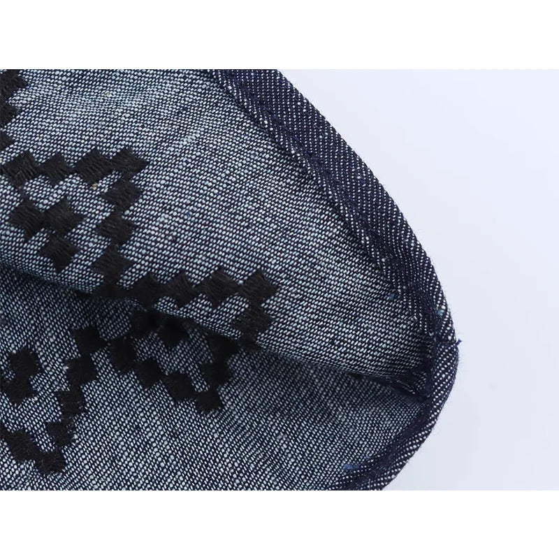 Vintage Women Embroidered Dark Blue Blouse