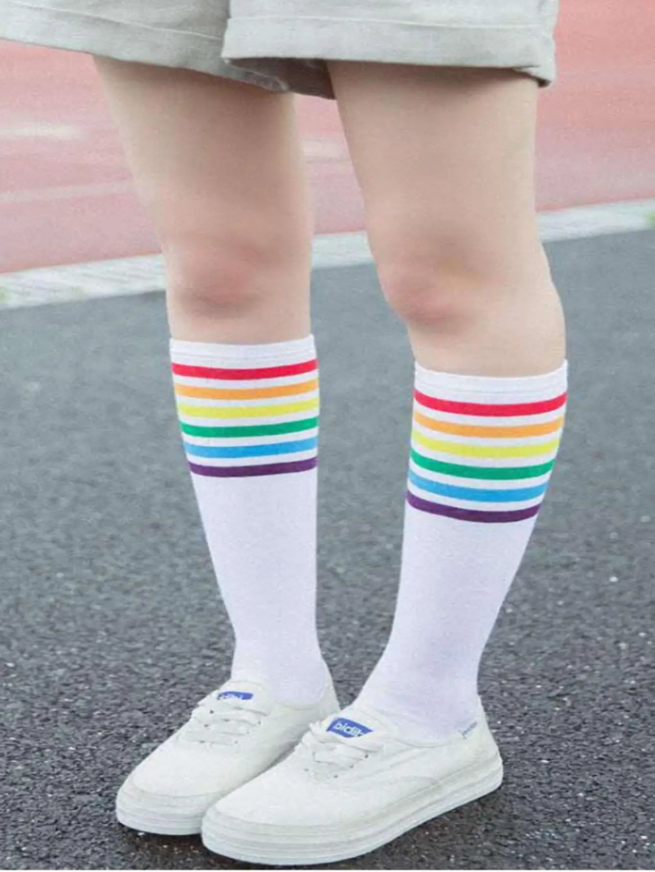 Calf Lolita Girl Rainbow Socks