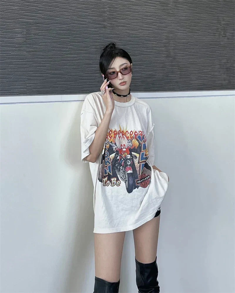 Vintage Anime Print Loose T-Shirt