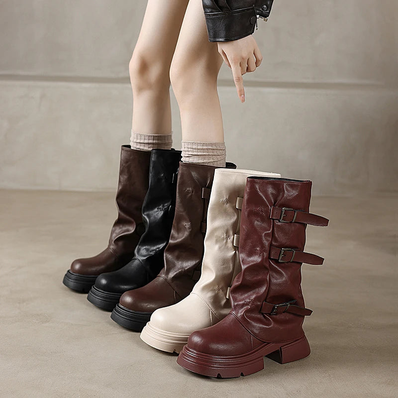 Faux Leather Belted Boots