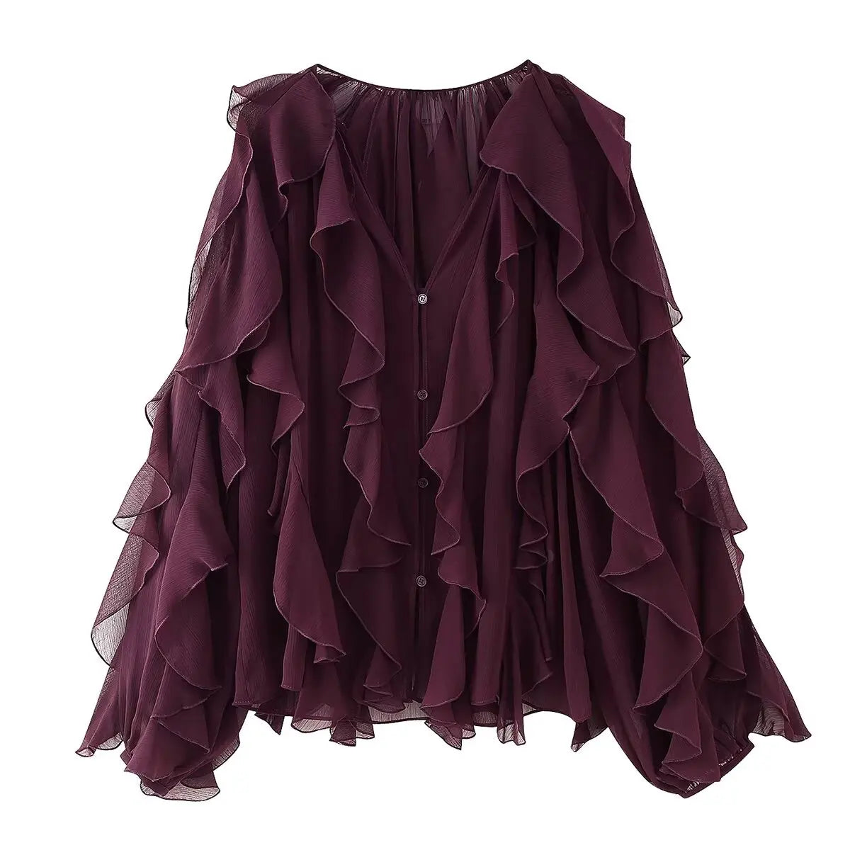 Sexy Semi-sheer Ruffle Women Shirt
