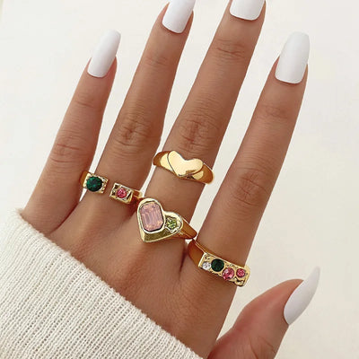 Anillos de corazón suave de piedras preciosas Y2K