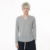 Schlankes, langärmliges V-Neck T-Shirt im koreanischen Stil