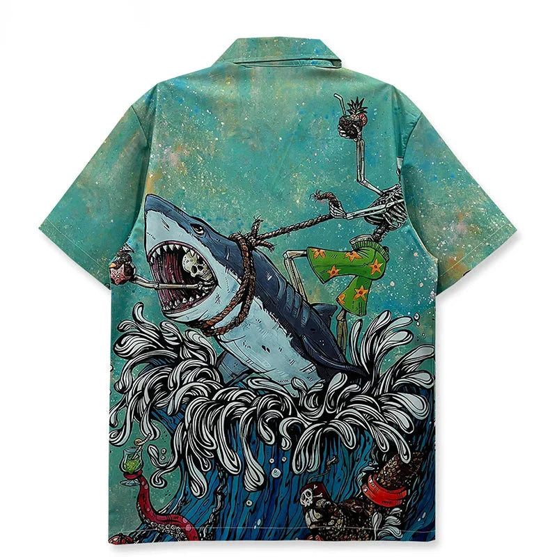 Weird Core Graphic Shark Hawaiian Beach Shirt