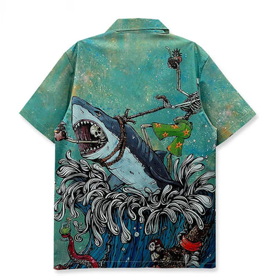 Weird Core Graphic Shark Hawaiian Beach Shirt