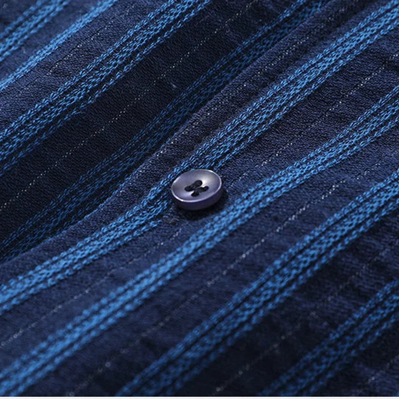 Camisa vintage de rayas con cuello cubano holgado