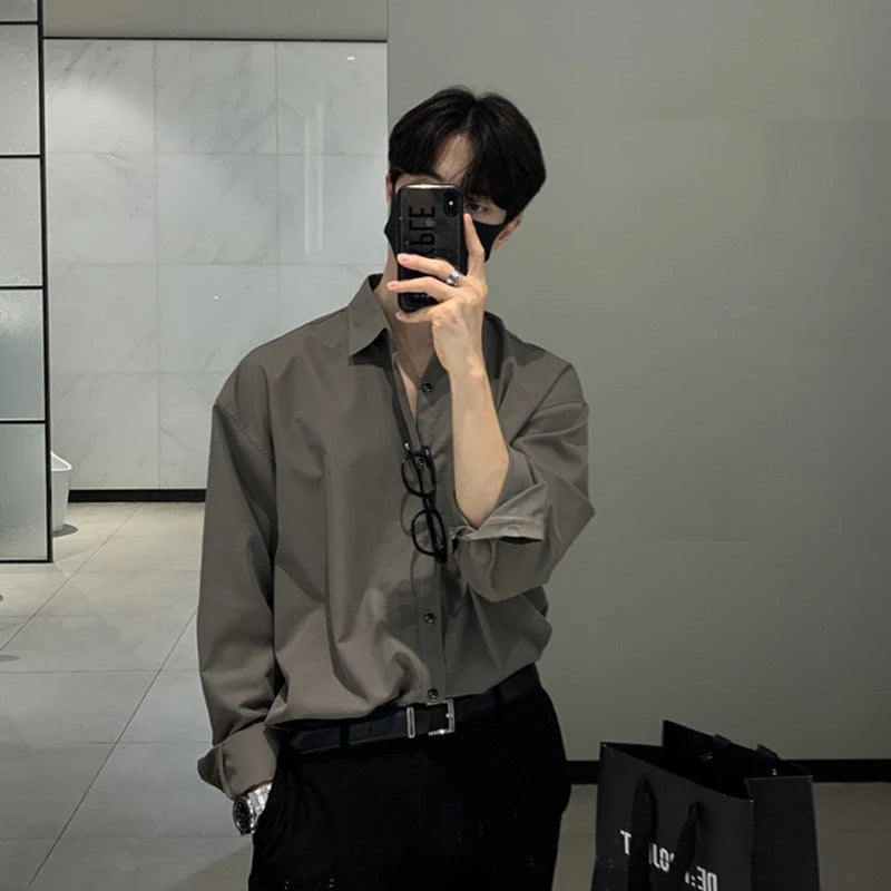 Korean Aesthetics Solid Color Men's Shirt