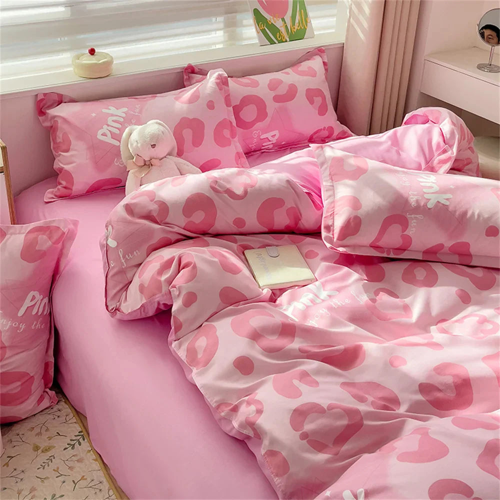 Pink Plaid Bowknot Bedding Set