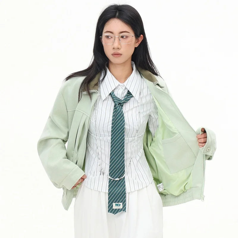 Mint Green Aviator Women's Minimal Varsity Jacket