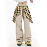 Patchwork Plaid Skirt High Waisted Pants
